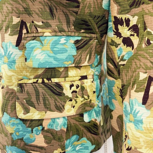 SOLS Loft Green Multicolor Floral Woven Snap Blazer - Picture 4 of 9